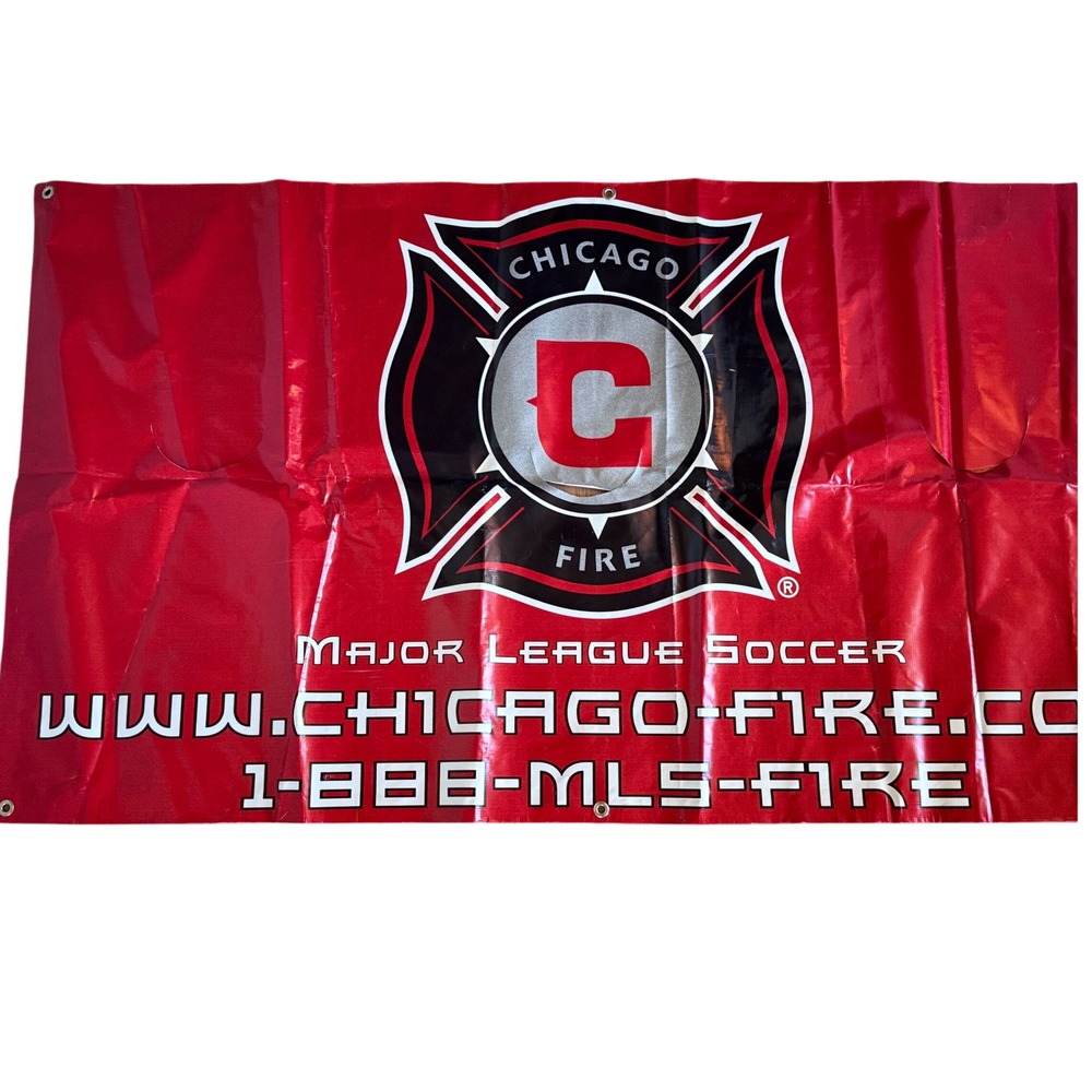 Vintage Chicago Fire‎ MLS Vinyl Banner Flag 59"x33" Stadium Sign Soccer